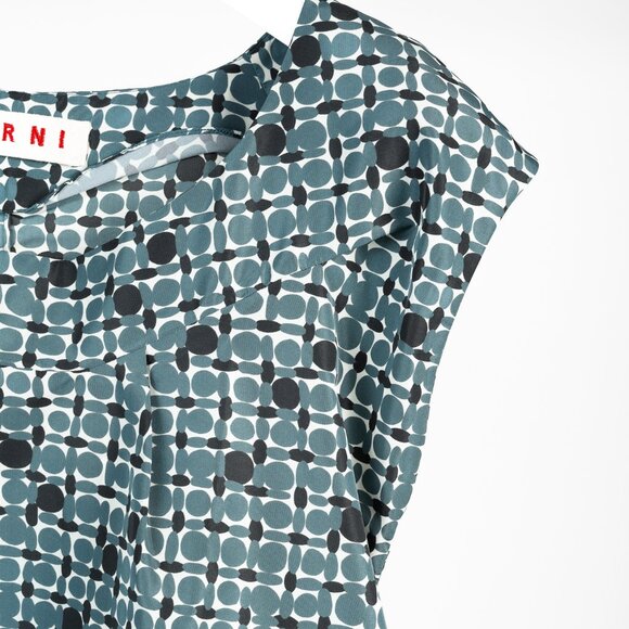 Marni Teal Geometric-Printed Cap-Sleeve Blouse - Picture 5 of 10